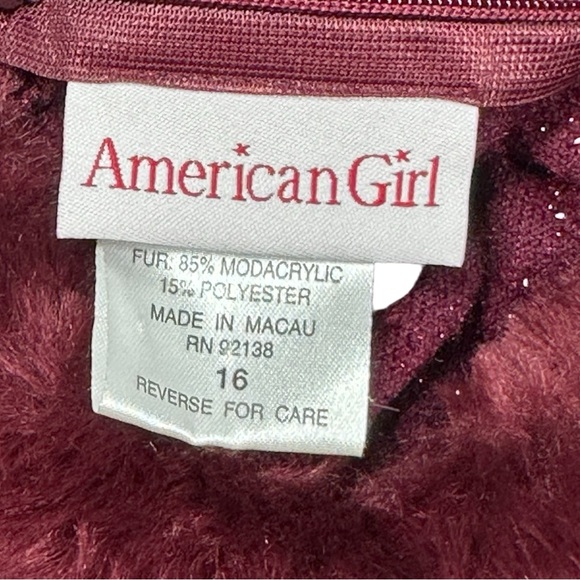 American Girl Holiday Dress & Purse Burgundy Sparkle Fur Trim Midi Big Girl 16 - Picture 7 of 11